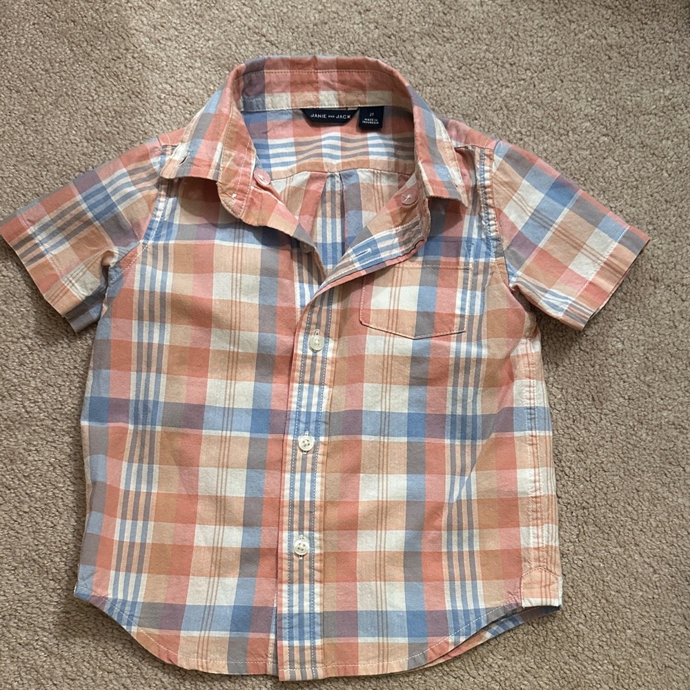 🛍️SALE🛍️ Janie and Jack Boy’s The Madras Plaid Shirt in Orange and Blue - Picture 3 of 7